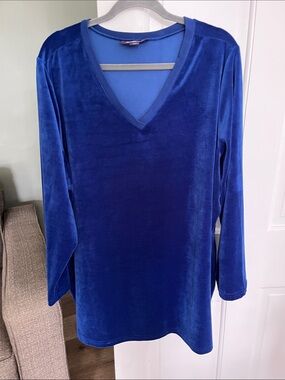Roaman’s 2X(26/28) blue velour pullover tunic  top long sleeves v-neckline